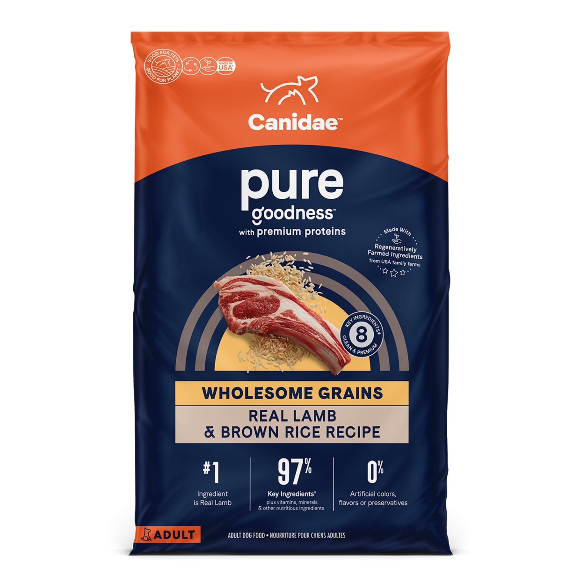 CANIDAE PURE Farm To Bowl w/Wholesome Grains Dry Dog Food Lamb Brown Rice, 1ea/4 lb