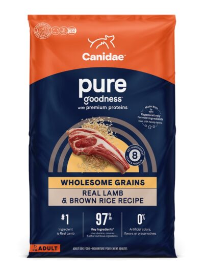 CANIDAE PURE Farm To Bowl w/Wholesome Grains Dry Dog Food Lamb Brown Rice, 1ea/22 lb