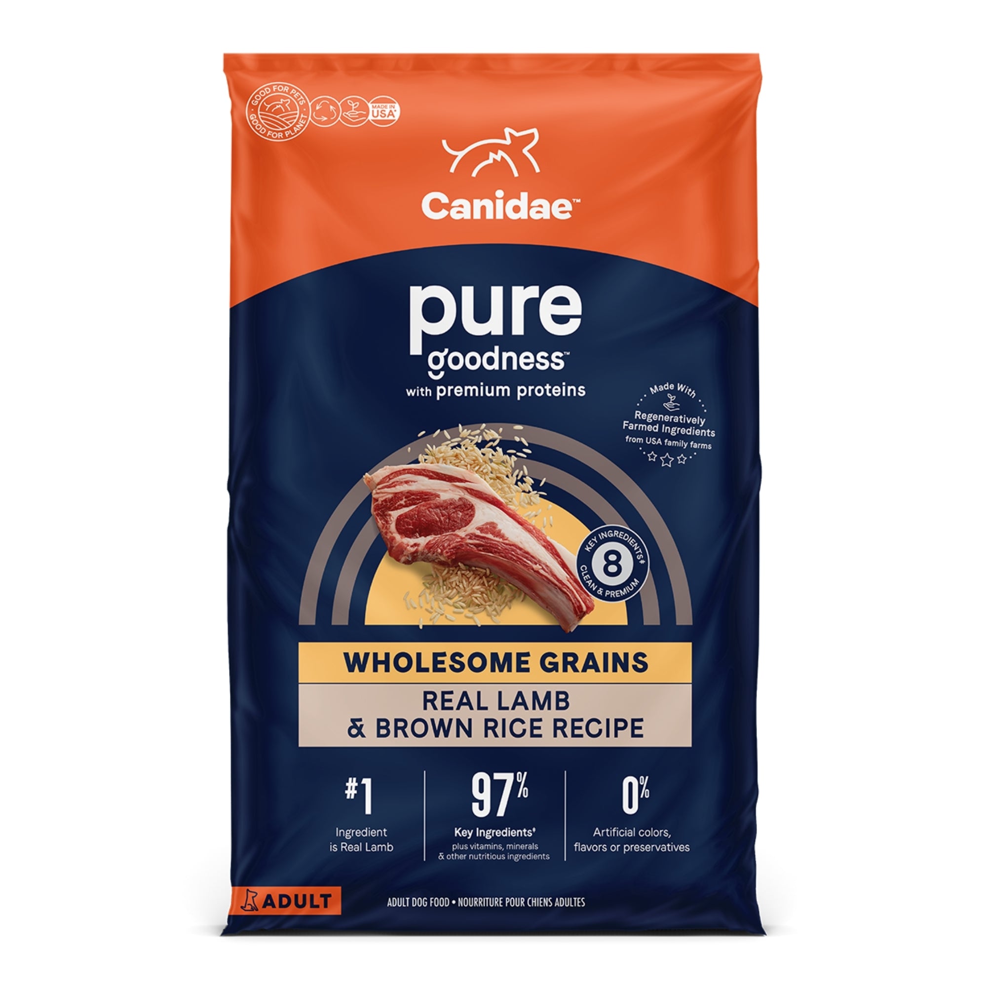 CANIDAE PURE Farm To Bowl w/Wholesome Grains Dry Dog Food Lamb Brown Rice, 1ea/22 lb