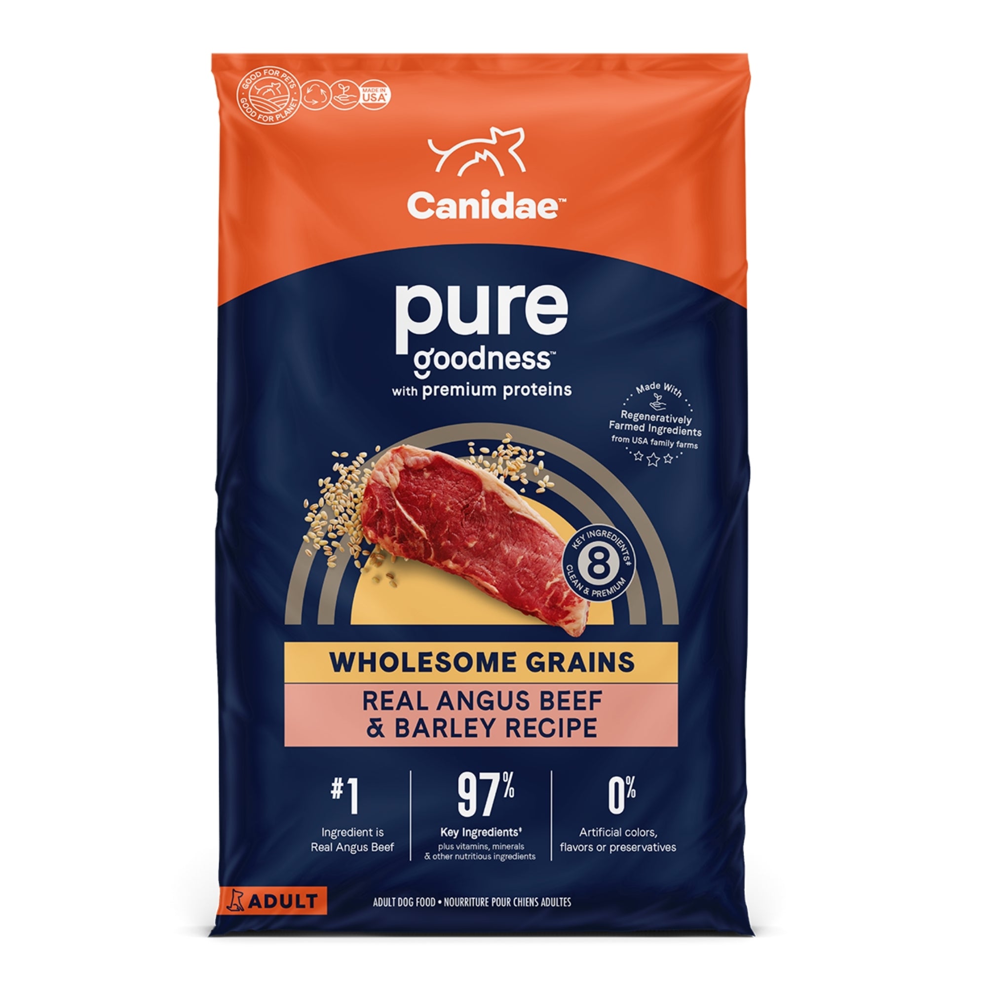 CANIDAE PURE Farm To Bowl w/Wholesome Grains Dry Dog Food Beef Barley, 1ea/22 lb