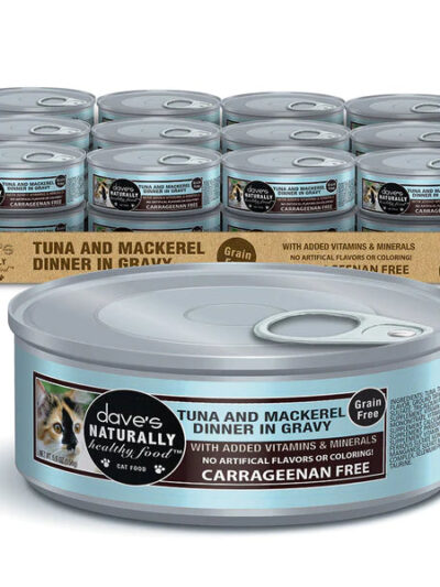Dave's Naturally Healthy Cat Food, Tuna and Mackerel Dinner In Gravy 5.5oz. (Case of 24)