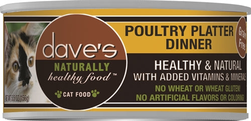 Daves Naturally Healthy Cat Food, Poultry Platter Dinner 5.5oz. (Case of 24)