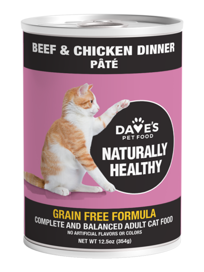 Dave's Naturally Healthy Cat Food; Beef and Chicken 13.2oz. (Case of 12)