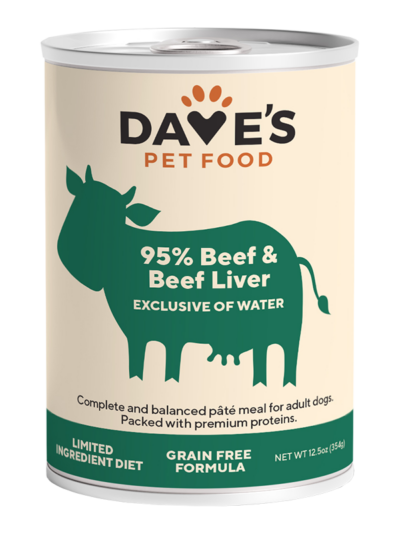 Dave's Pet Food Dog 95% Premium Meats Beef And Beef Liver 12.5oz. (Case of 12)