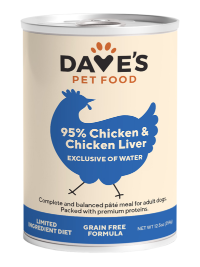 Dave's Pet Food Dog 95% Premium Meats Chicken And Chicken Liver 12.5oz. (Case of 12)