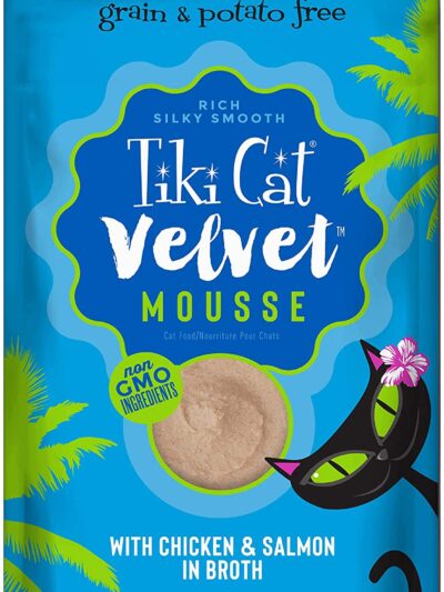 Tiki Pets Cat Velvet Mousse Chicken and Salmon in Broth 2.8oz. (Case of 12)