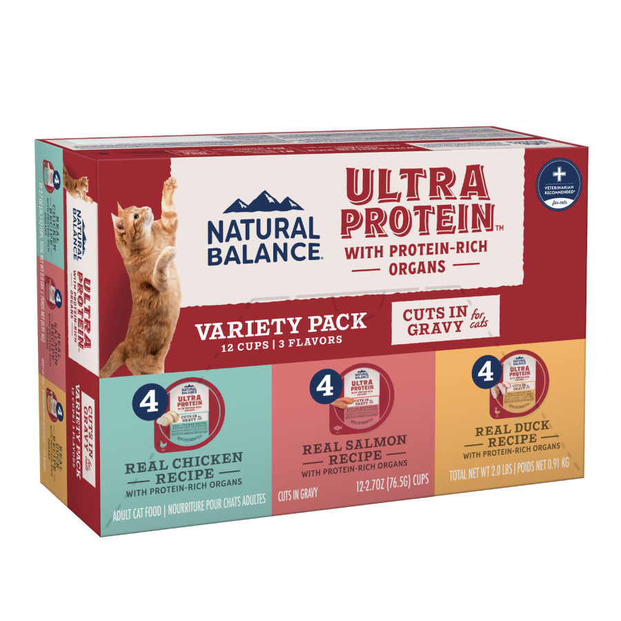 Natural Balance Ultra Protein Cuts in Gravy Wet Cat Food Variety Pk (Chk, Sal, Dk)2.7 oz 12pack