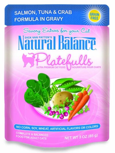 Natural Balance Pet Foods Original Ultra Platefulls Morsels in Gravy Wet Cat Food Pouch Salmon, Tuna, & Crab 3oz