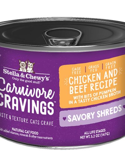 Stella and Chewys Cat Carnivore Cravings Shred Chicken and Beef 5.2oz. (Case of 24)