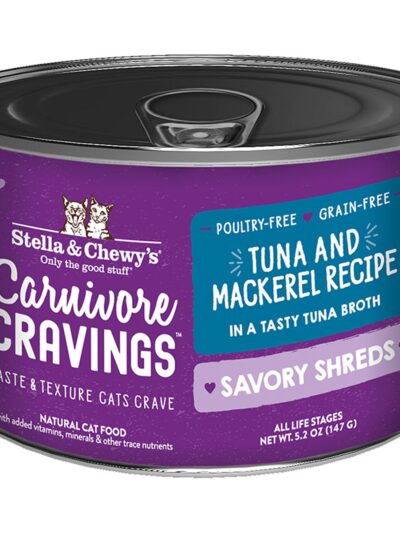 Stella and Chewys Cat Carnivore Cravings Shred Tuna and Mackerel 5.2oz. (Case of 24)