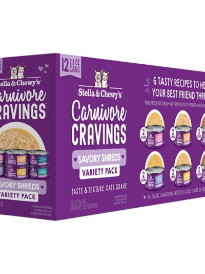 Stella and Chewys Cat Carnivore Shreds Variety Pack 2.8oz. (Case of 24)