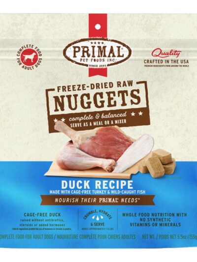 Primal Dog Freeze-Dried Duck Made With Turkey & Fish Formula Nuggets 5.5oz.