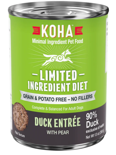 Koha Dog Limited Ingredient Grain Free 90% Duck 13oz. (Case of 12)