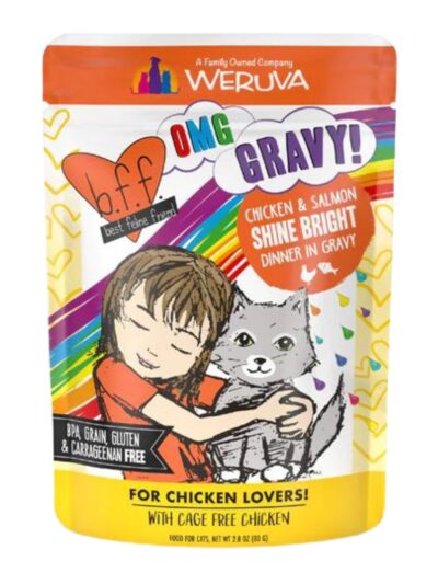 BFF Cat OMG Chicken and Salmon Shine Bright Chicken and Salmon Dinner in Gravy 2.8oz. Pouch (Case of 12)