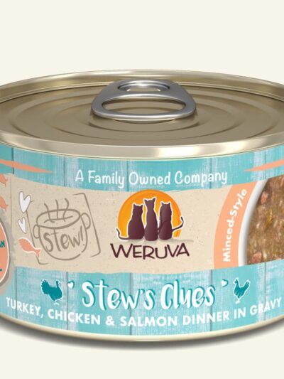 Weruva Cat Stews Clues Turkey; Chicken and Salmon Dinner in Gravy 2.8oz. (Case of 12)