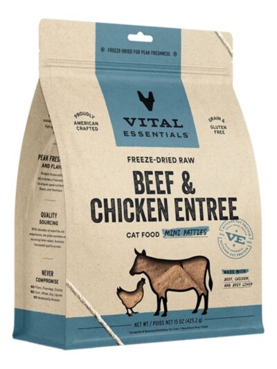 Vital Essentials Cat Freeze Dried Mini Patties Raw Beef & Chicken 15Oz