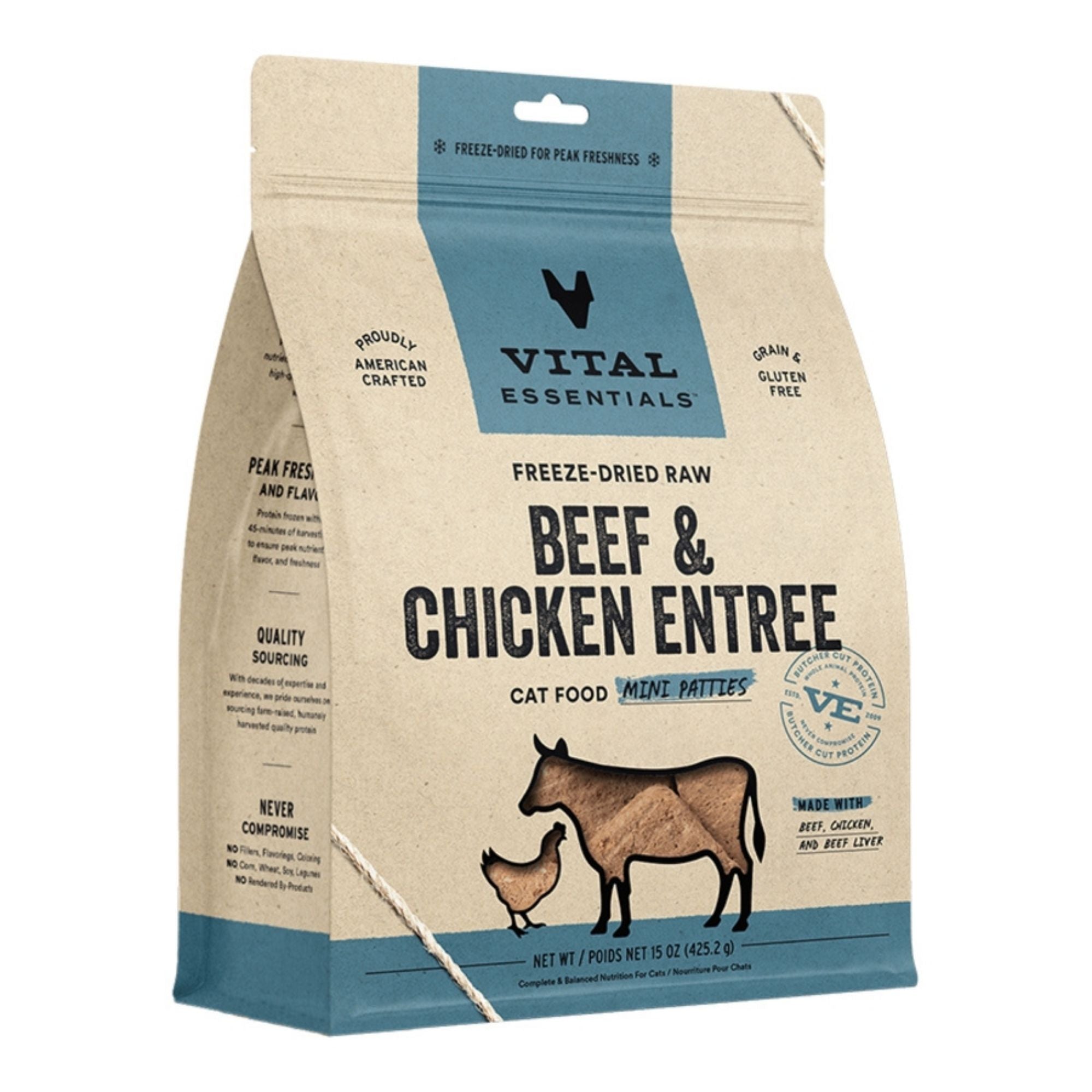 Vital Essentials Cat Freeze Dried Mini Patties Raw Beef & Chicken 15Oz