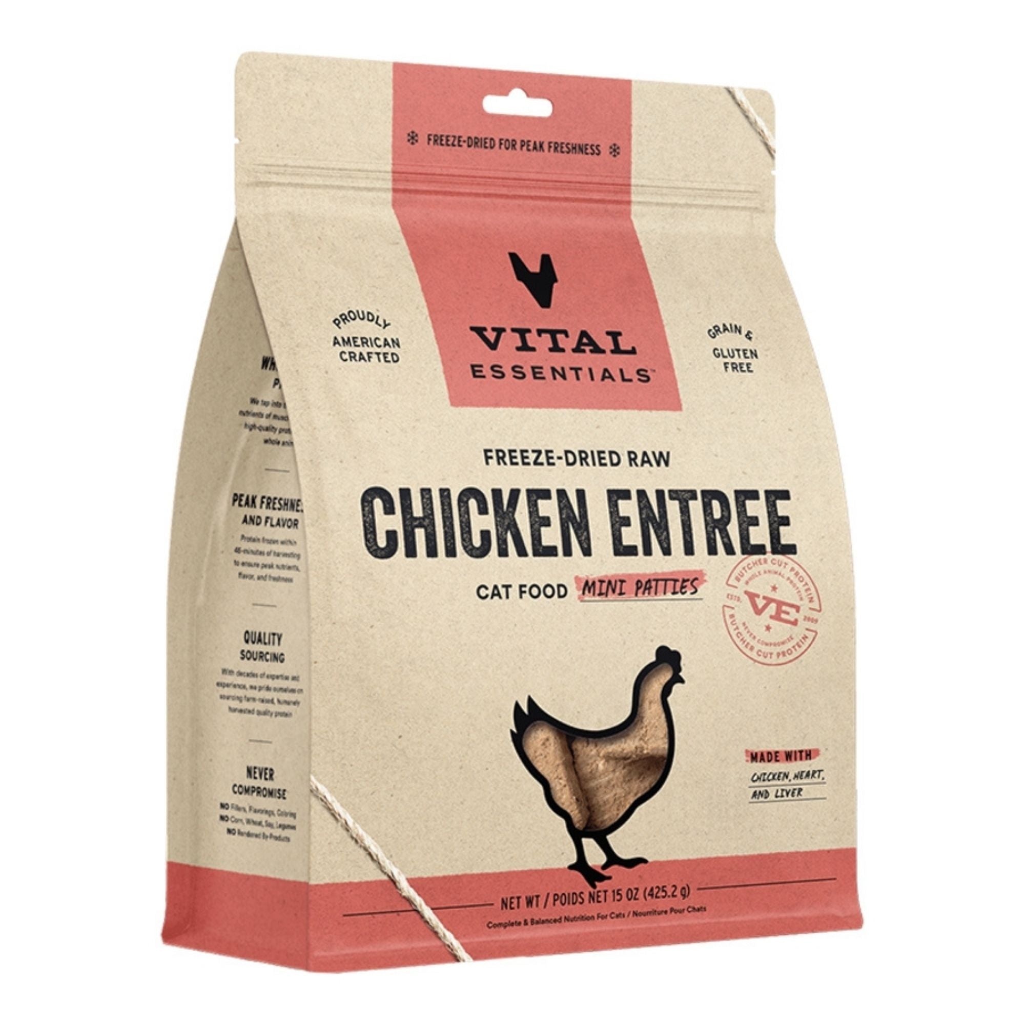 Vital Essentials Cat Freeze Dried Mini Patties Raw Chicken 15Oz