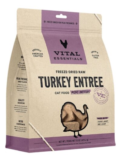 Vital Essentials Cat Freeze Dried Mini Patties Raw Turkey 15Oz