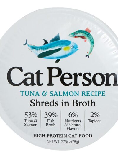 Cat Person Cat Bowl Booster Shreds In Broth Tuna & Salmon 2.75Oz 24 Pack