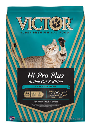 Victor Super Premium Dog Food Hi-Pro Plus Active Cat & Kitten Dry Cat Food Ocean Fish 15lb