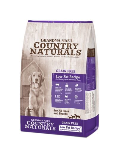Grandma Mae's Country Naturals Grain Free Low Fat Recipe for Weight Control and Seniors Dry Dog Food Pork 23lb