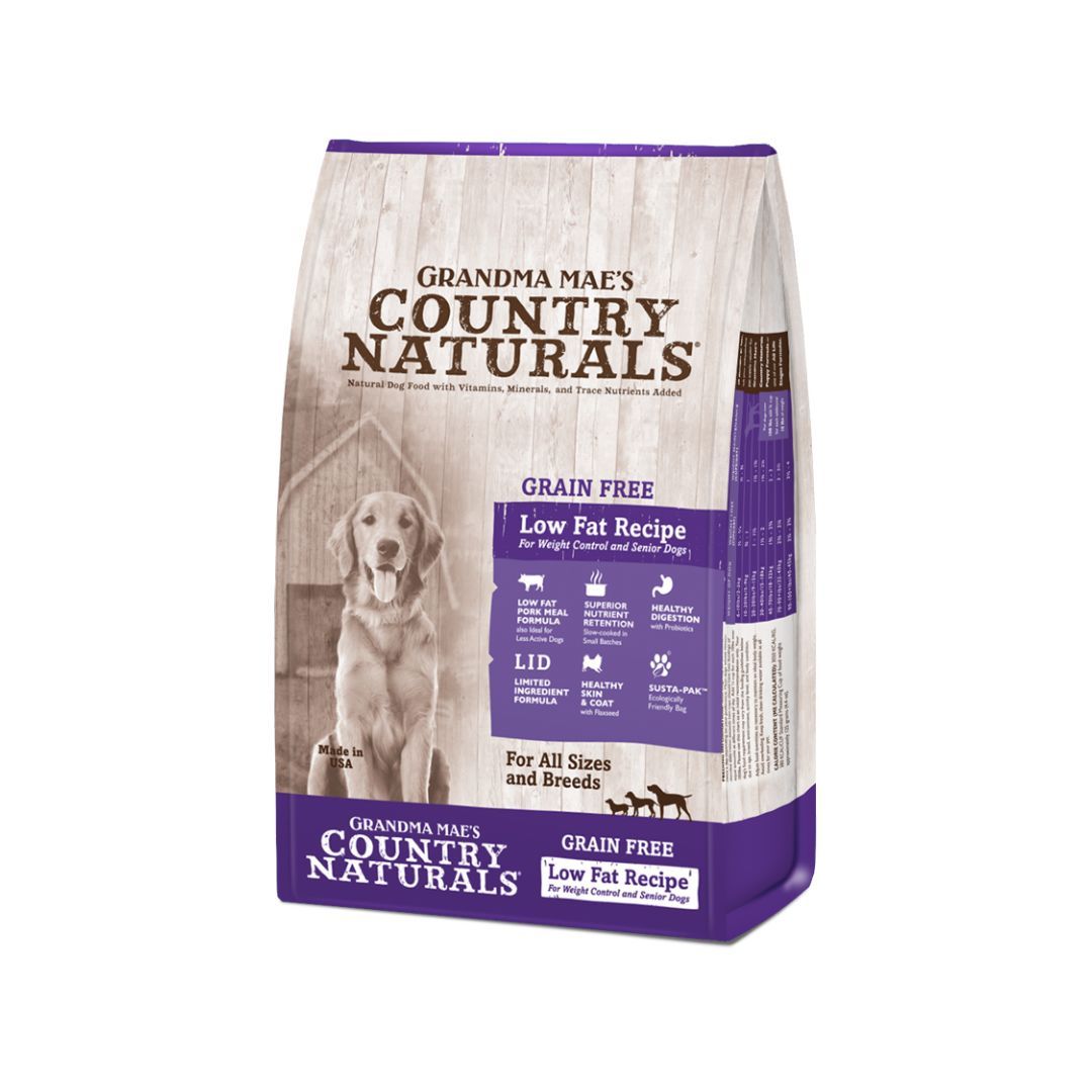 Grandma Mae's Country Naturals Grain Free Low Fat Recipe for Weight Control and Seniors Dry Dog Food Pork 23lb