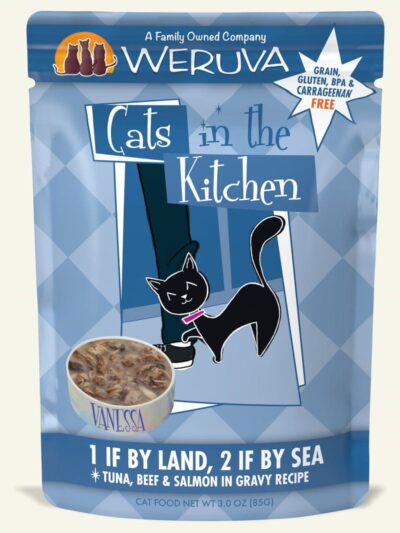 Cats in the Kitchen 1 if By Land, 2 if by Sea Tuna, Beef & Salmon in Gravy 3oz. Pouch (Case of 12)