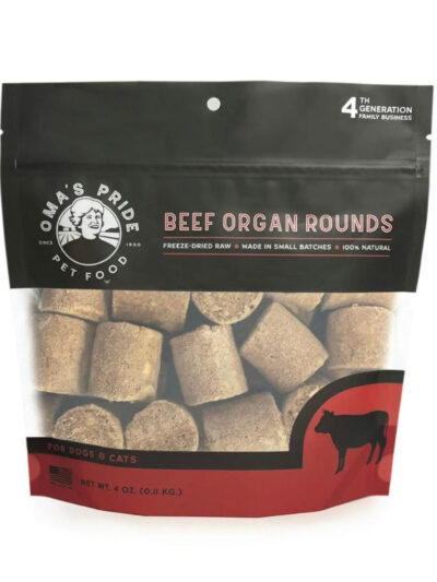 Omas Pride Dog Cat Freeze Dried Beef Organ Rounds 4oz.