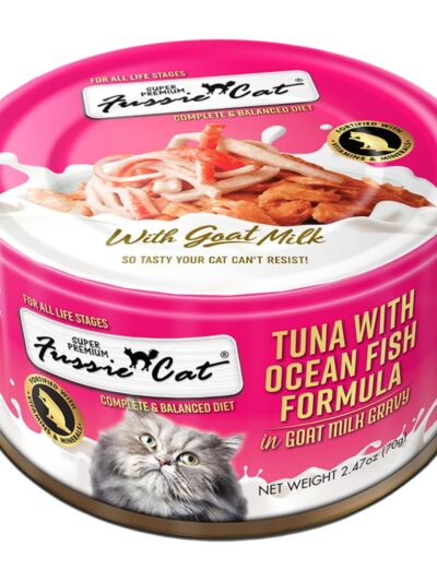 Fussie Cat Premium Tuna with Oceanfish in Goat milk Gravy 2.47oz. (Case of 24)