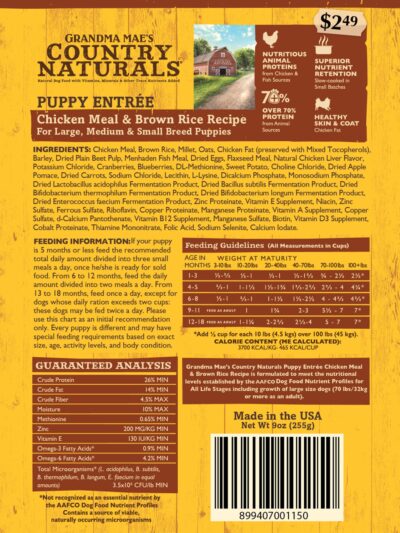 Grandma Mae's Country Naturals Premium All Natural Puppy Dry Dog Food Chicken 18ea/9 oz