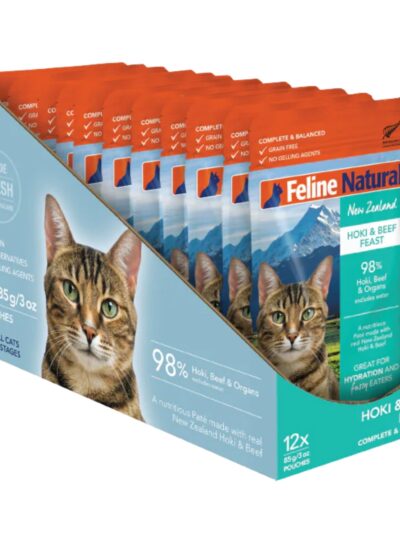 Feline Natural Cat Grain Free Hoki Beef 3oz. Pouch 12 Pieces (Case of 12)