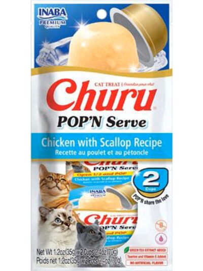 Inaba Churu Pop'N Serve Cat Treat Chicken With Scallop 2.46oz. (Case of 4)