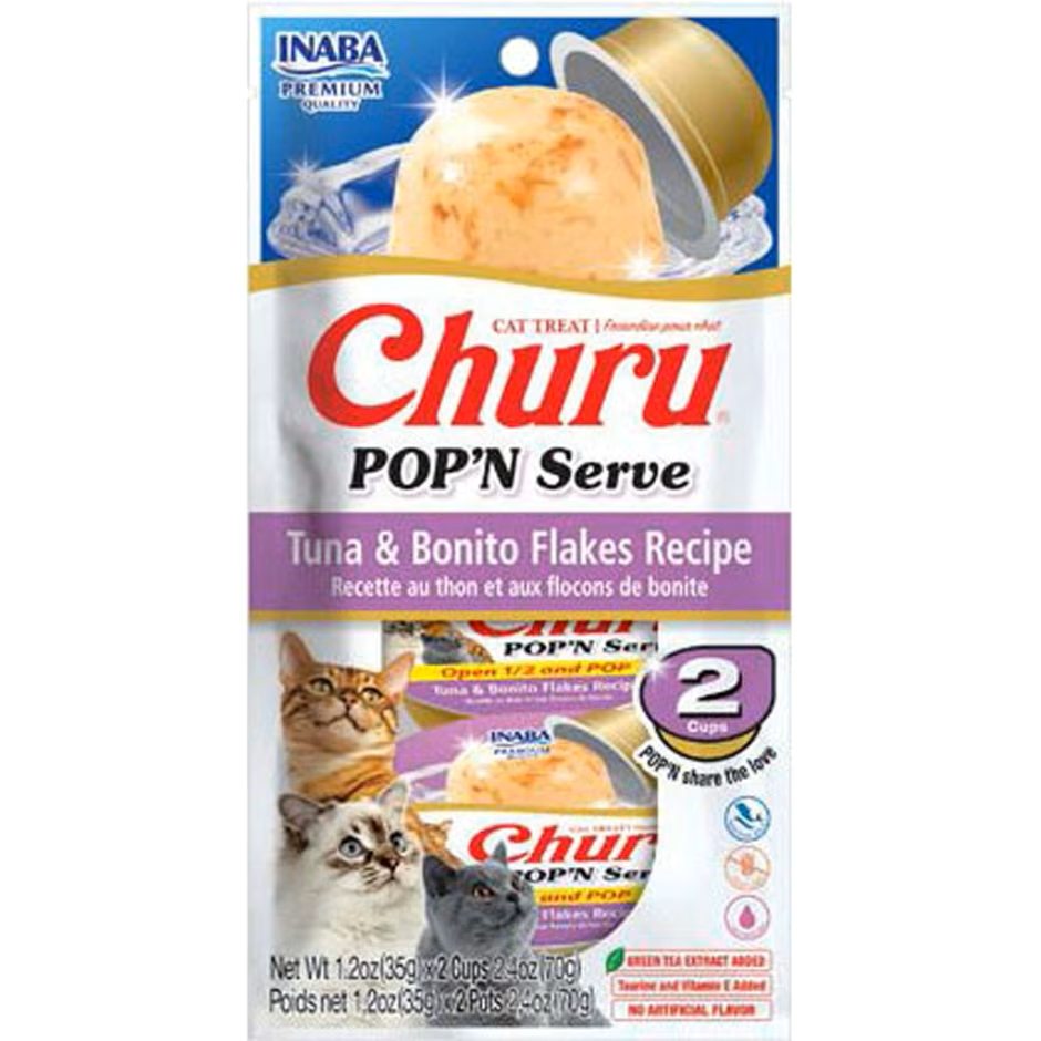 Inaba Churu Pop'N Serve Cat Treat Tuna & Bonito Flakes 2.46oz. (Case of 4)